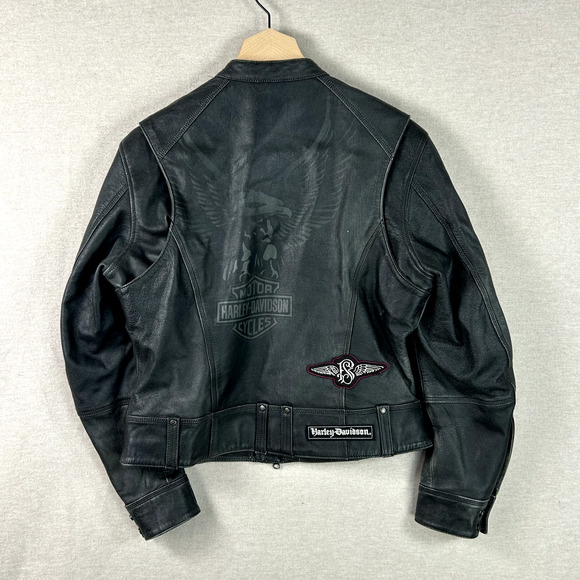 Harley Davidson Womens Leather Bomber Jacket Size Large Limited Edition No Cages - Picture 12 of 16
